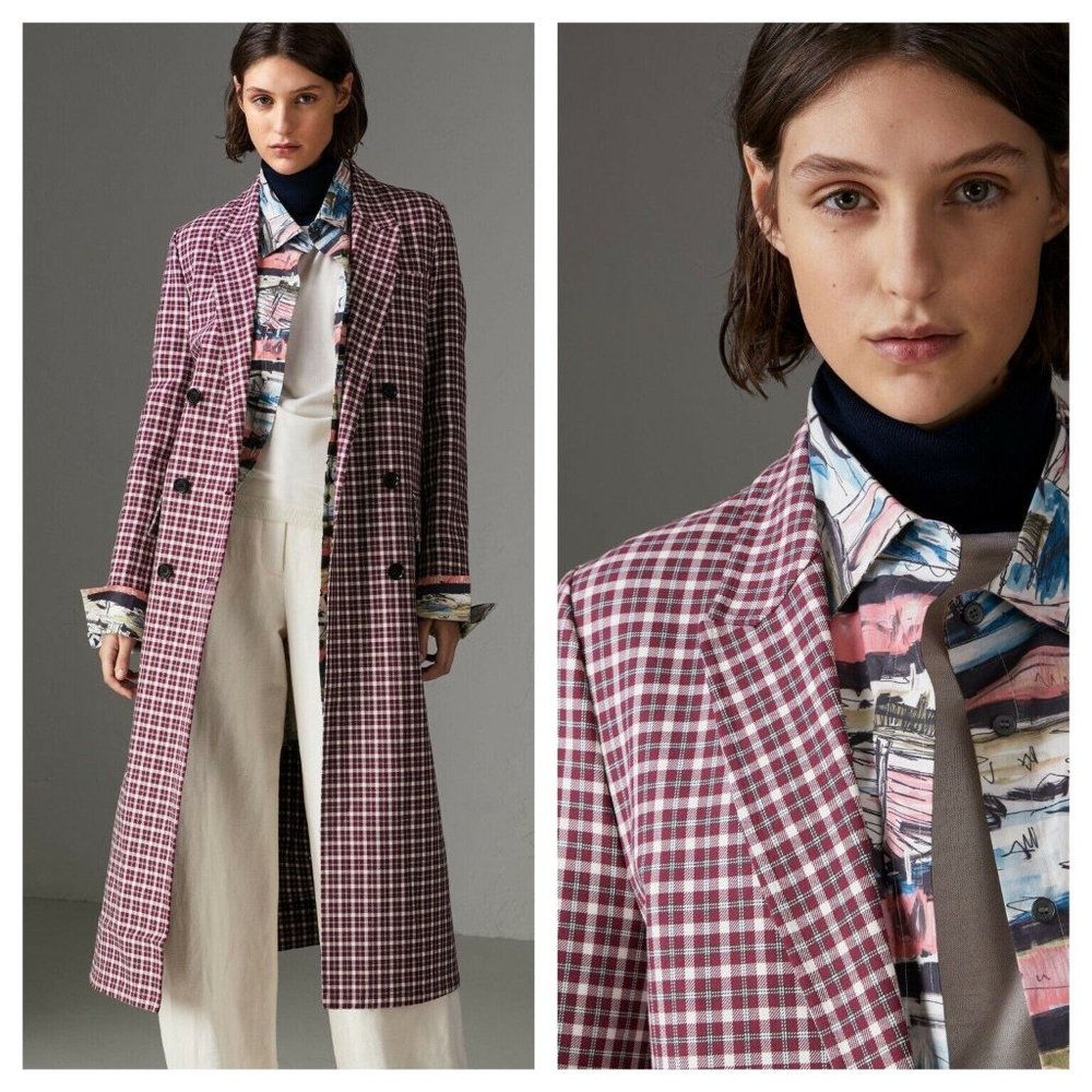 BURBERRY $3,490 NWT Authentic Double-Breasted White Purple Plaid Trench Coat 10 - Picture 16 of 16